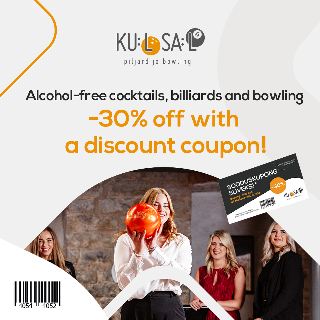 30% off games and non-alcoholic cocktails with discount coupon!